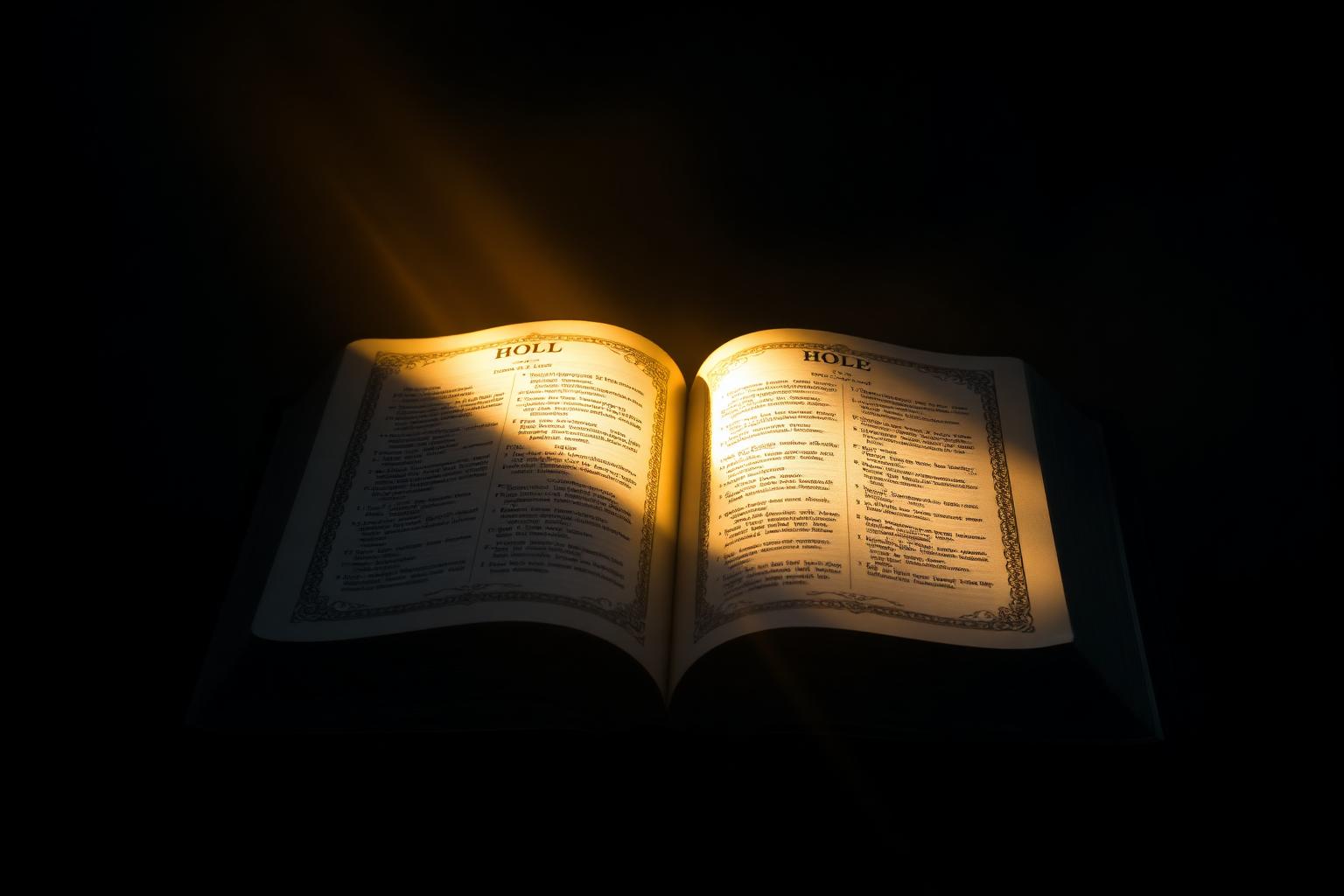 Open Holy Bible glowing with divine light